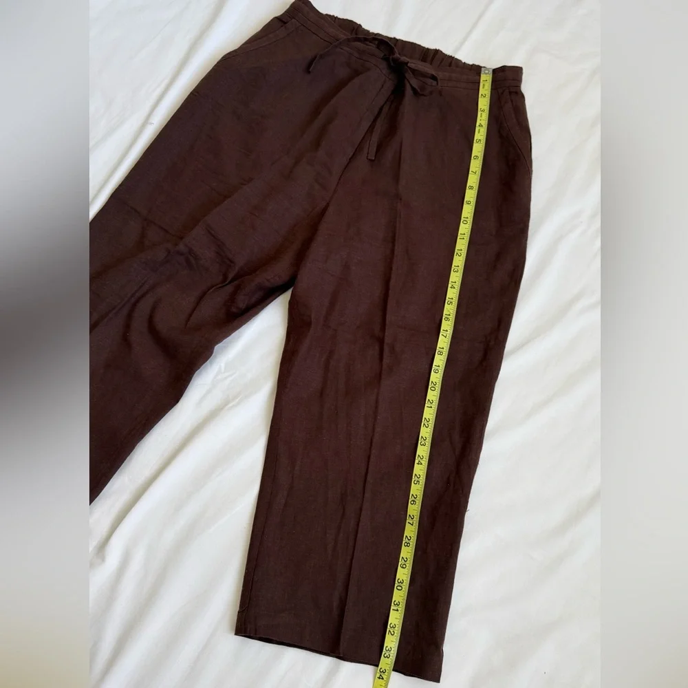 Vintage Sag Harbor Brown Linen Pants Size 16P – Relaxed Fit Capri/Ankle Length